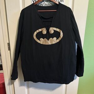 Black Long Sleeve Top with Gold Batman Logo